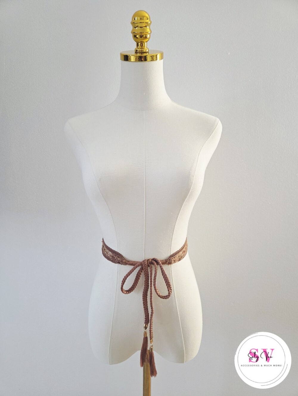 Brown Embroidery Belt with Tassels